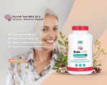 Promotional graphic for "Brain Care" by Beta Bayern, featuring a 120-capsule bottle with ISO 9001, Vegan, and HACCP certifications, promoting natural cognitive support and healthy brain aging