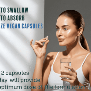 Woman taking an easy-to-swallow Liver Care vegan capsule with water