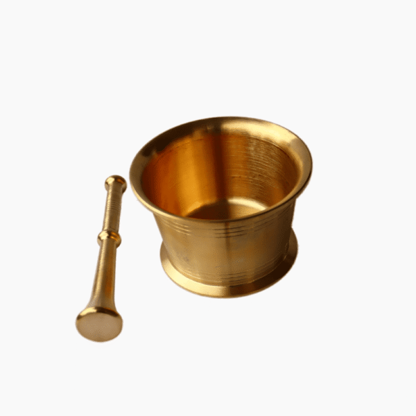 Wide brass mortar with pestle for herbs and saffron