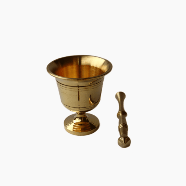 Tall brass mortar and pestle for grinding spices
