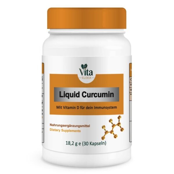 Liquid curcumin with vitamin D3 and vitamin C bottle by VITA ELIXIA