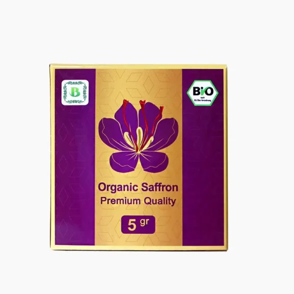 Super Negin organic saffron threads in a purple gift box