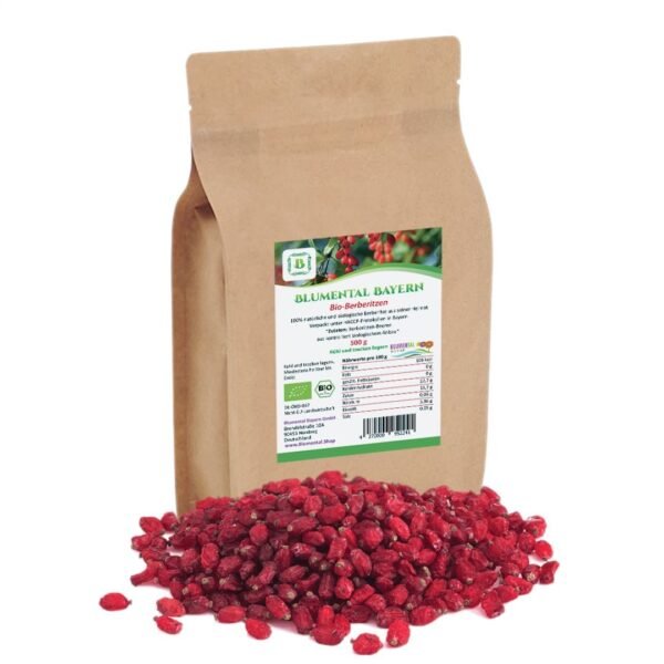 Blumental organic dried barberries in a kraft bag