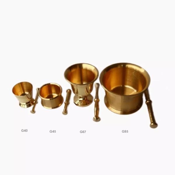 Brass mortars and pestles in several sizes